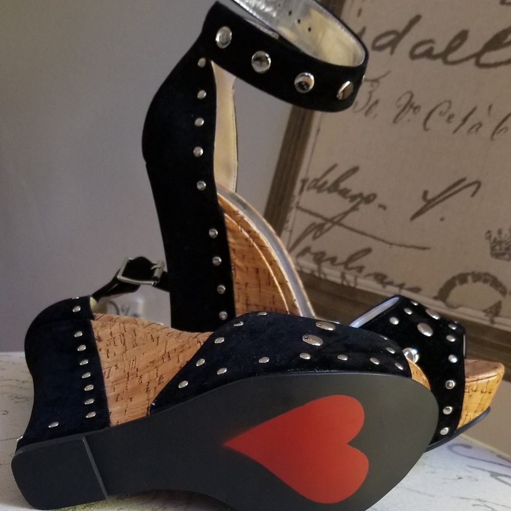 Luichiny Black and Silver Studded Wedges - Picture 2 of 4